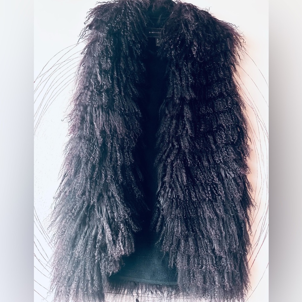 BCBG Max Azria Genuine Lamb Fur Long Vest Wine – XS/S